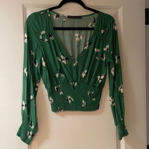 A&F Green Floral Cinched Blouse